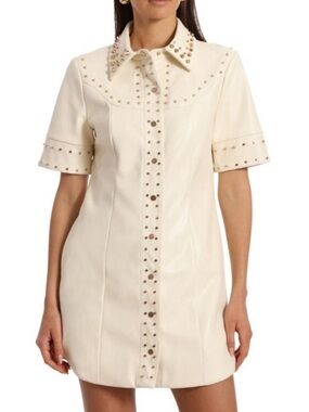 Avec Les Filles studded cream mini dress